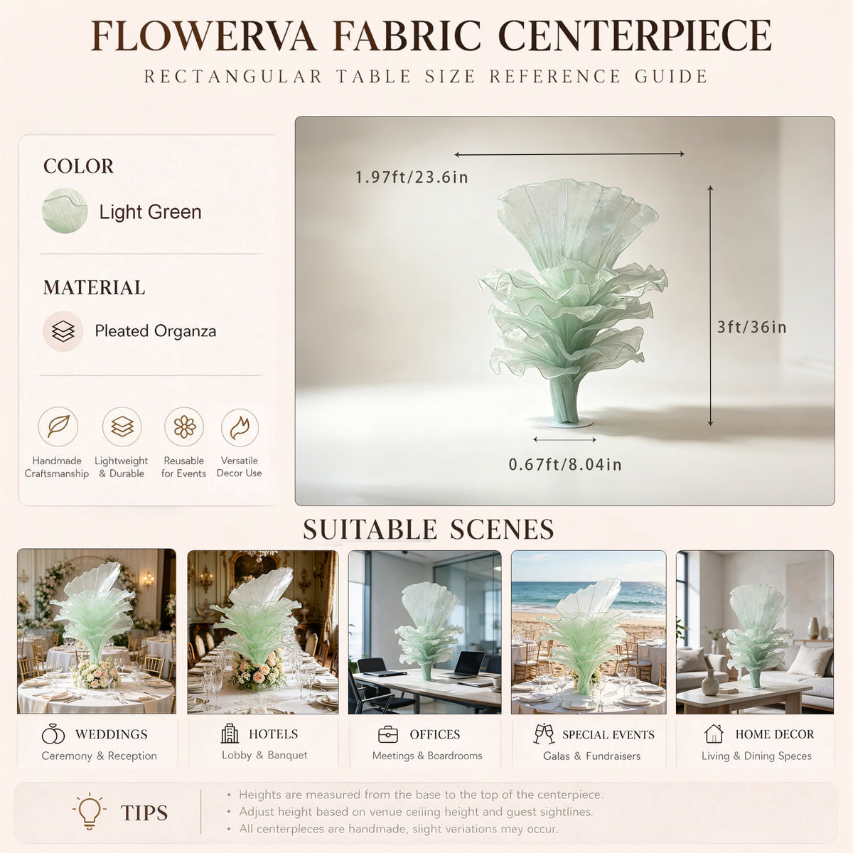 Flowerva Luxury Fabric Floral Centerpieces Handcrafted Wedding & Event Decor