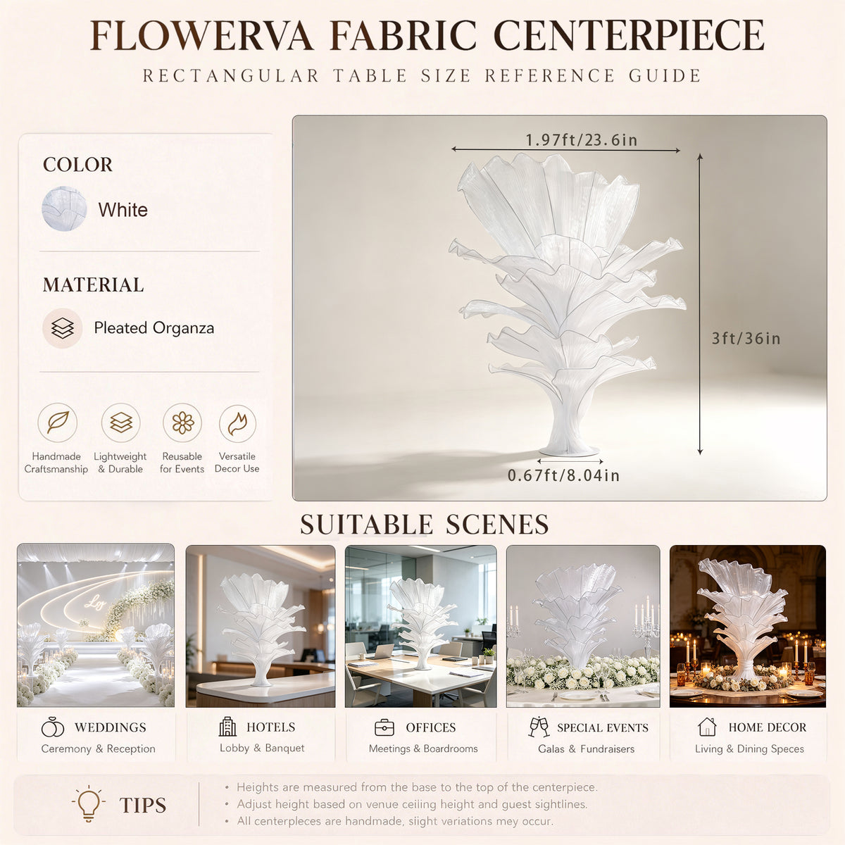 Flowerva Luxury Fabric Floral Centerpieces Handcrafted Wedding & Event Decor