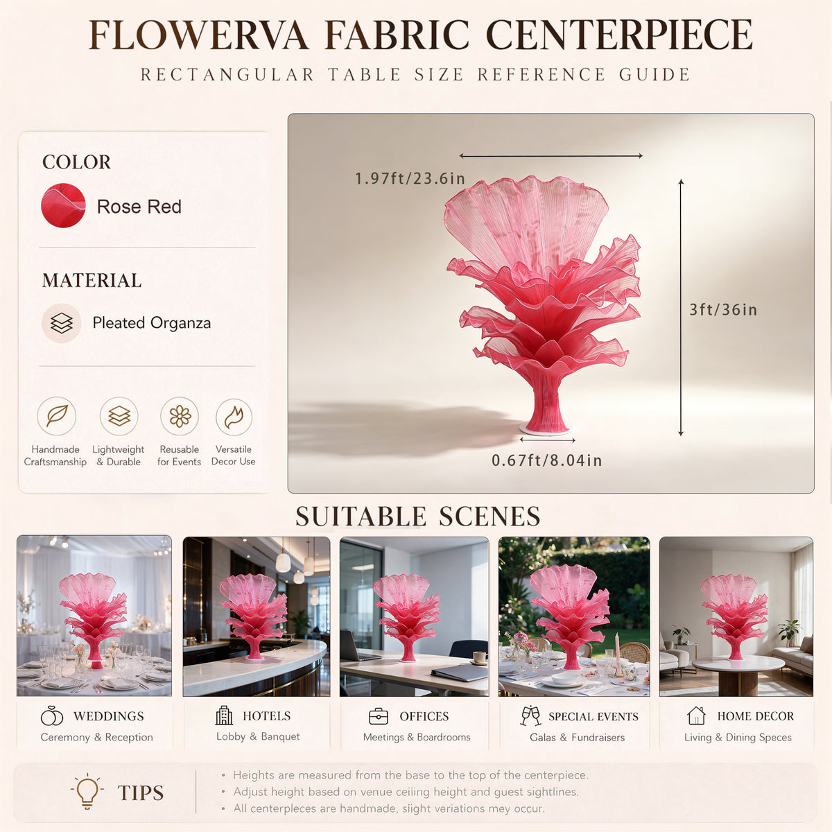 Flowerva Rose Red Table Flower Wedding Decoration (With Base)