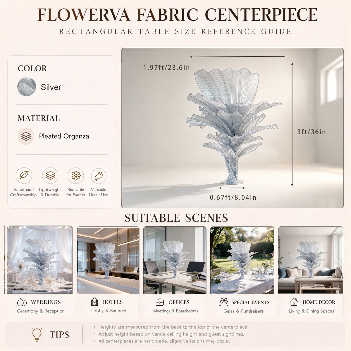 Flowerva Luxury Fabric Floral Centerpieces Handcrafted Wedding & Event Decor