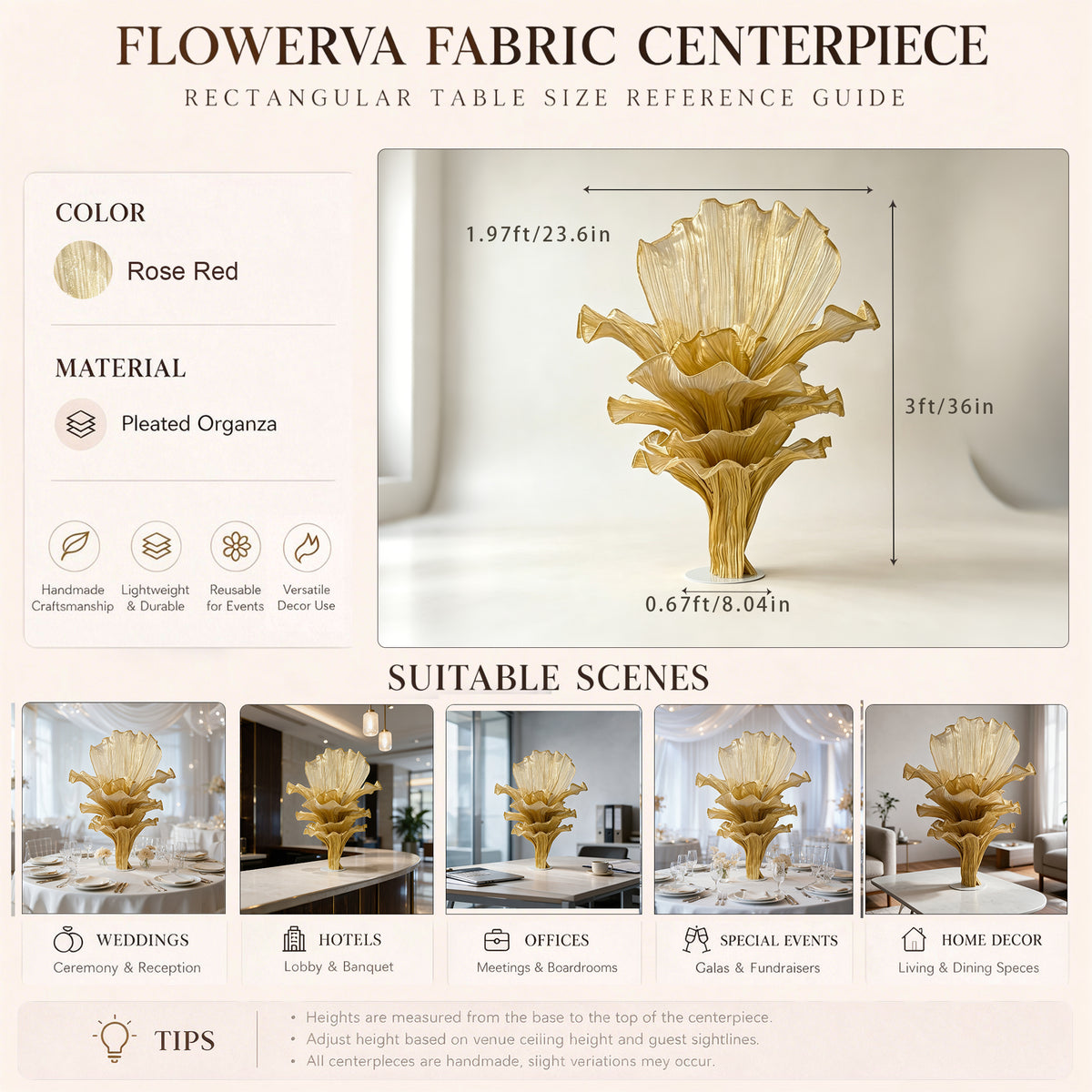 Flowerva Luxury Fabric Floral Centerpieces Handcrafted Wedding & Event Decor