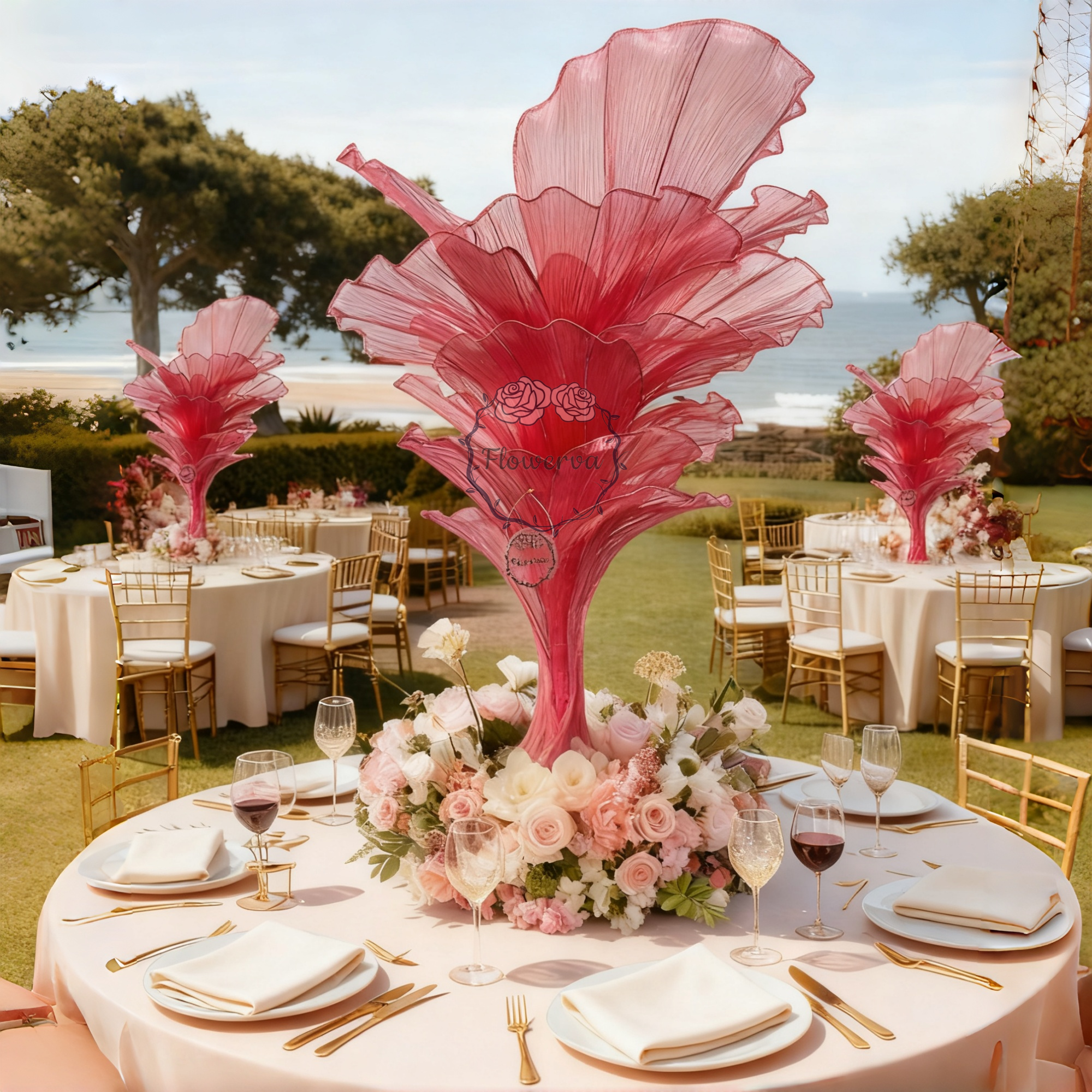 Flowerva Rose Red Table Flower Wedding Decoration (With Base)