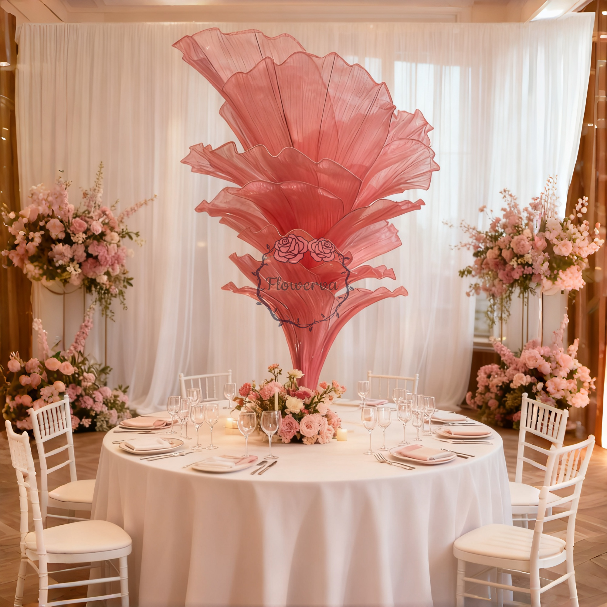 Flowerva Rose Red Table Flower Wedding Decoration (With Base)