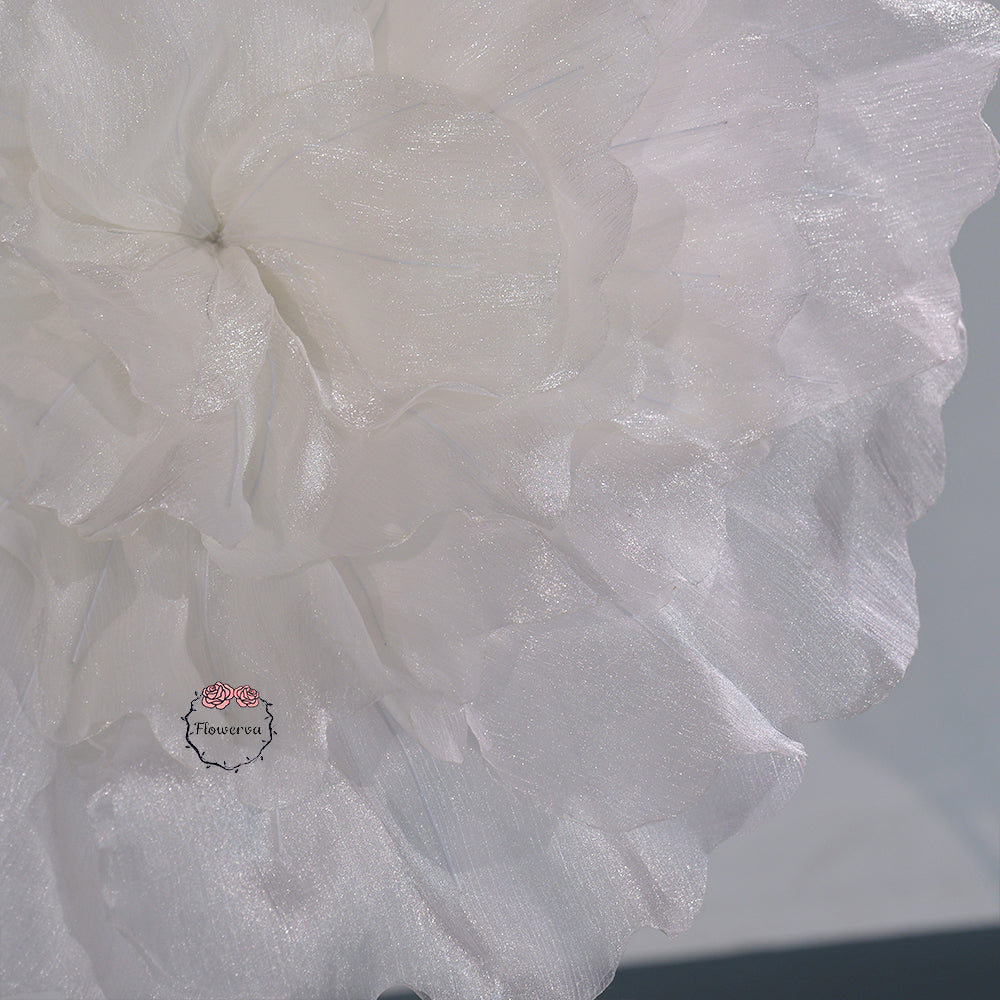 Flowerva Silvery-White Shimmer Ruffled Fabric Flower