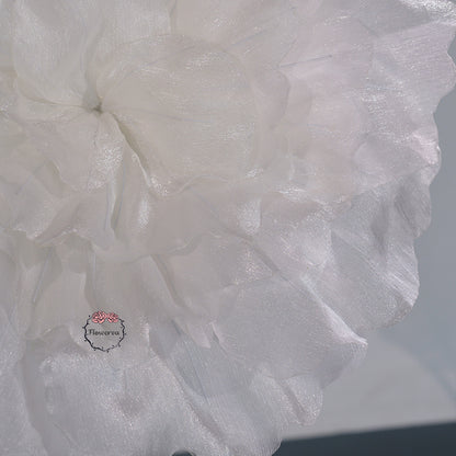 Flowerva Silvery-White Shimmer Ruffled Fabric Flower