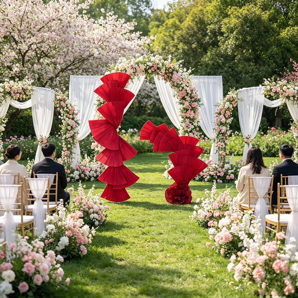Flowerva Wine Red Double-Sided Fan-Shaped Wedding Decor