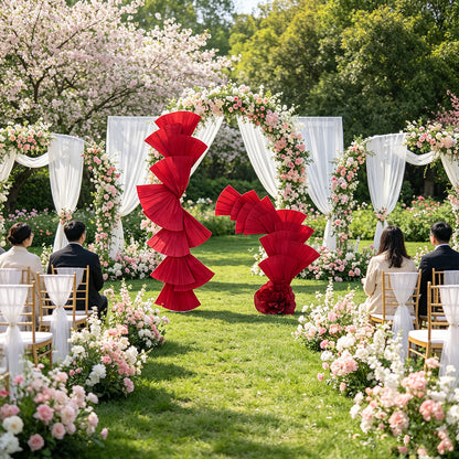 Flowerva Wine Red Double-Sided Fan-Shaped Wedding Decor