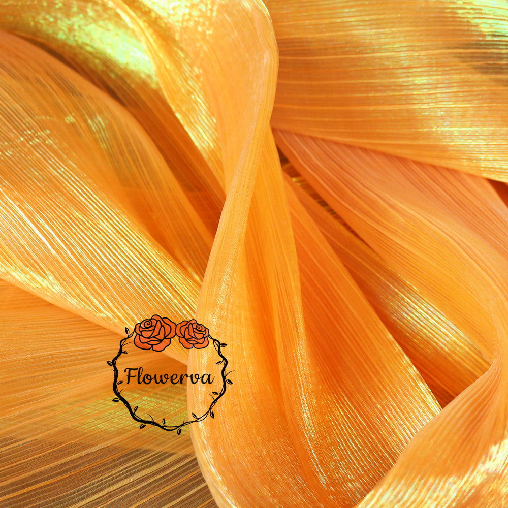 Flowerva Orange Mermaid Texture Pleated Organza Wedding Decoration Dress Design Fabric