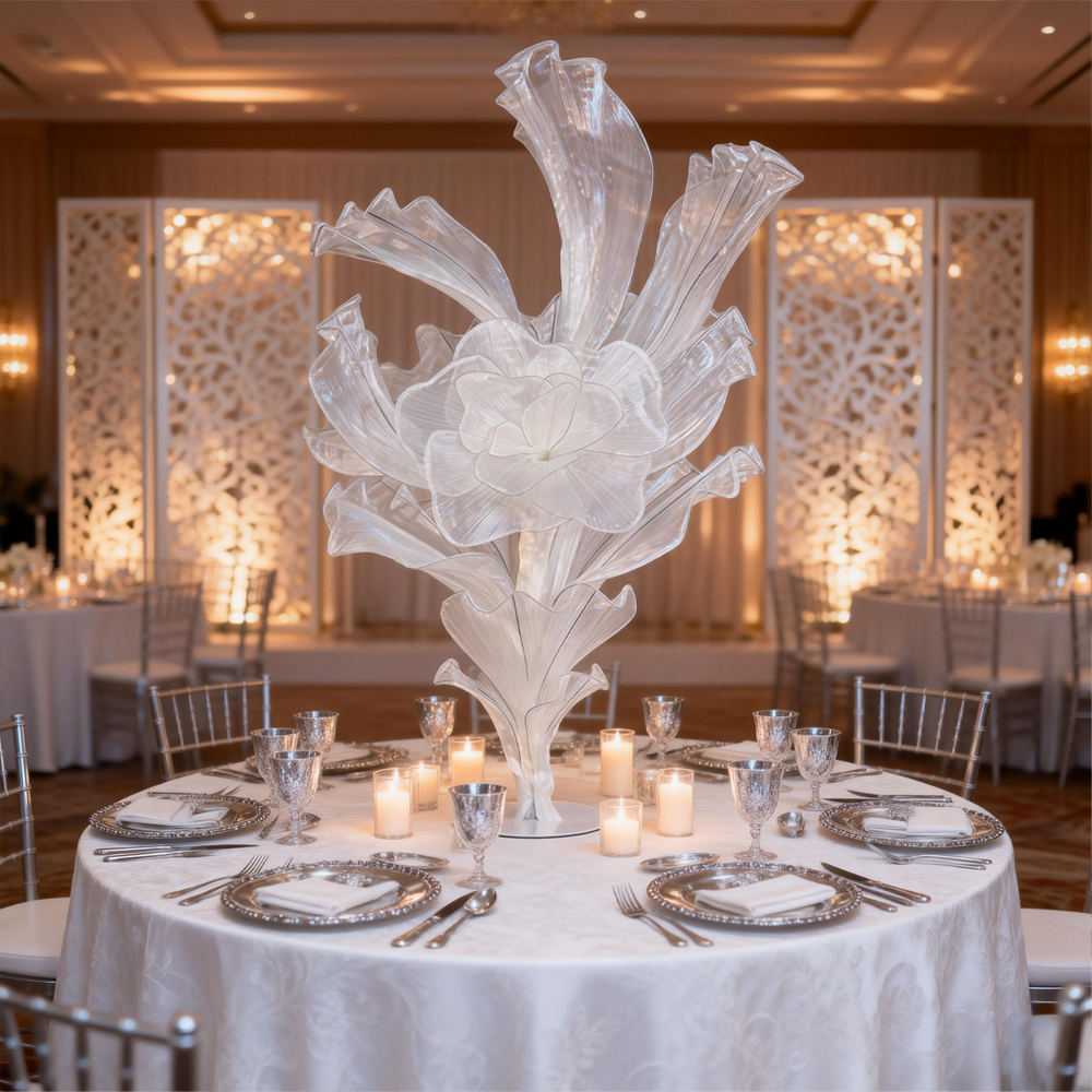 Flowerva White Serenity Floral Heart Sheer Texture Table Flower