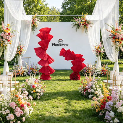 Flowerva Wine Red Double-Sided Fan-Shaped Wedding Decor