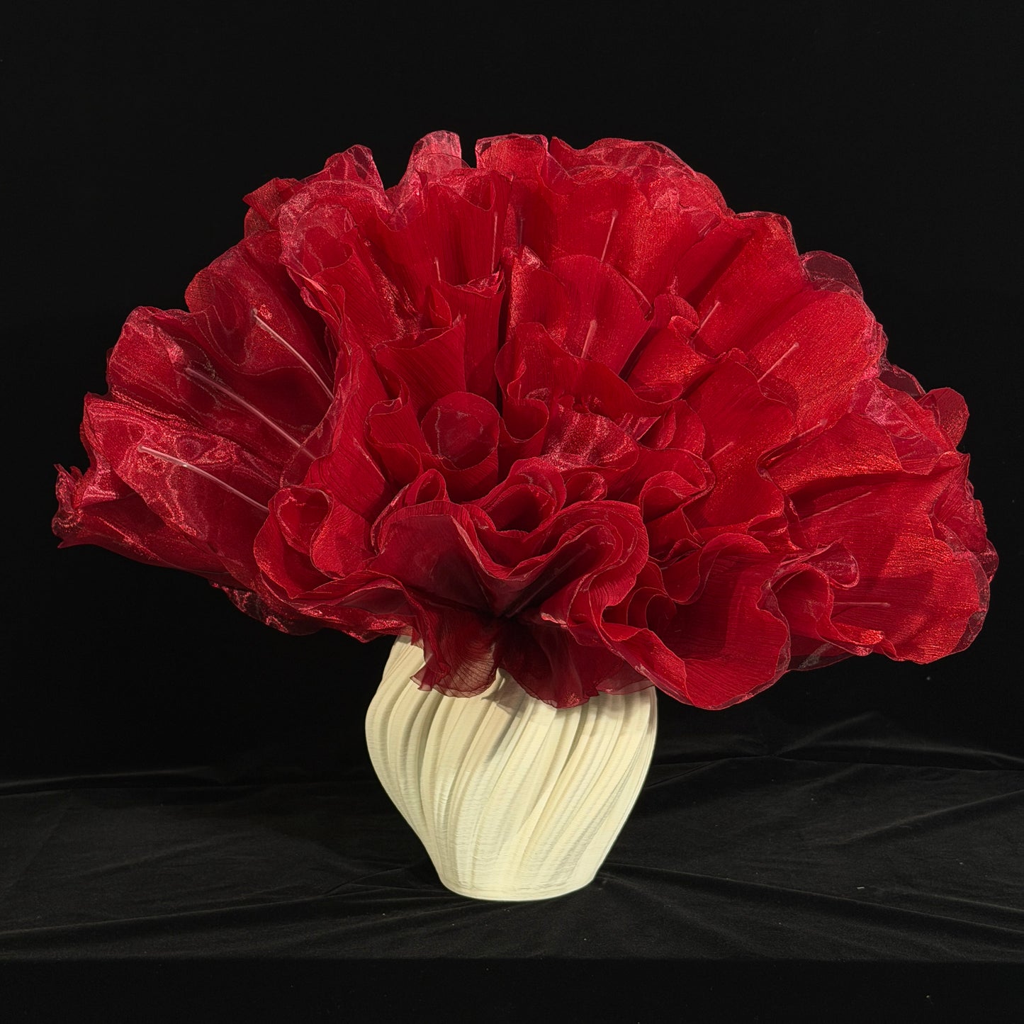 Flowerva Scarlet Shimmer Ruffled Fabric Flower