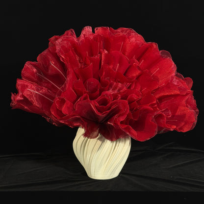 Flowerva Scarlet Shimmer Ruffled Fabric Flower