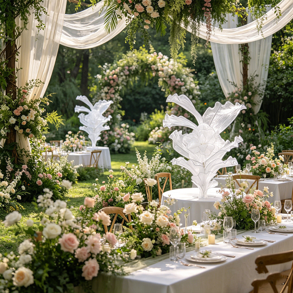 Flowerva White Serenity Floral Heart Sheer Texture Table Flower