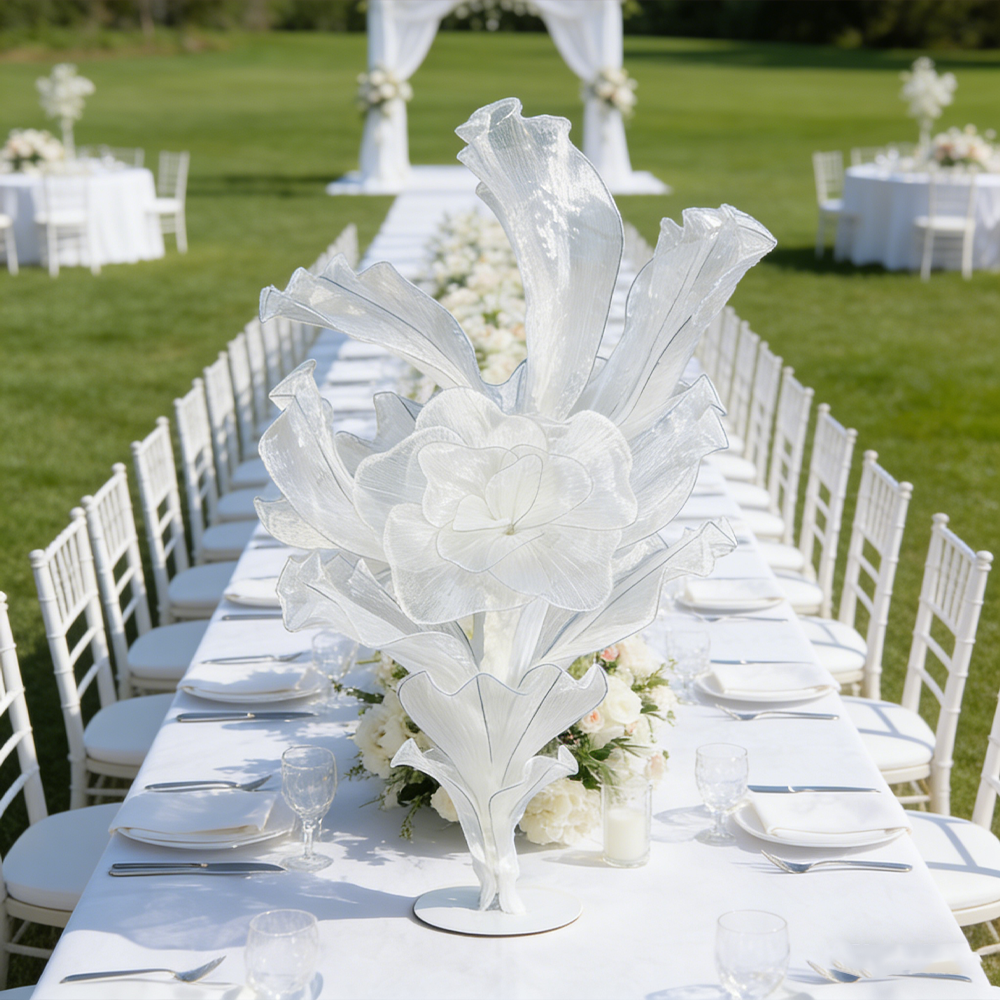 Flowerva White Serenity Floral Heart Sheer Texture Table Flower