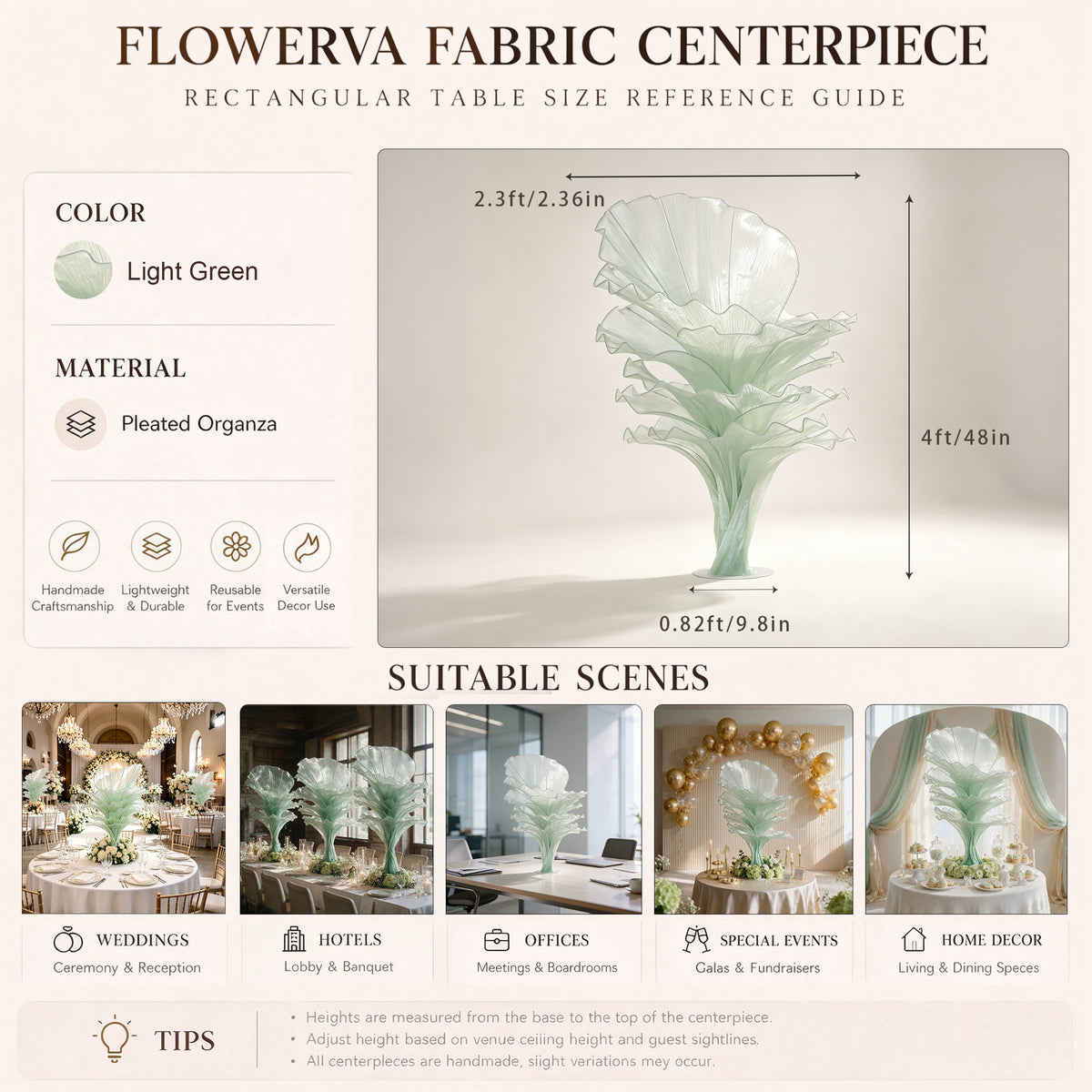 Flowerva Luxury Fabric Floral Centerpieces Handcrafted Wedding & Event Decor