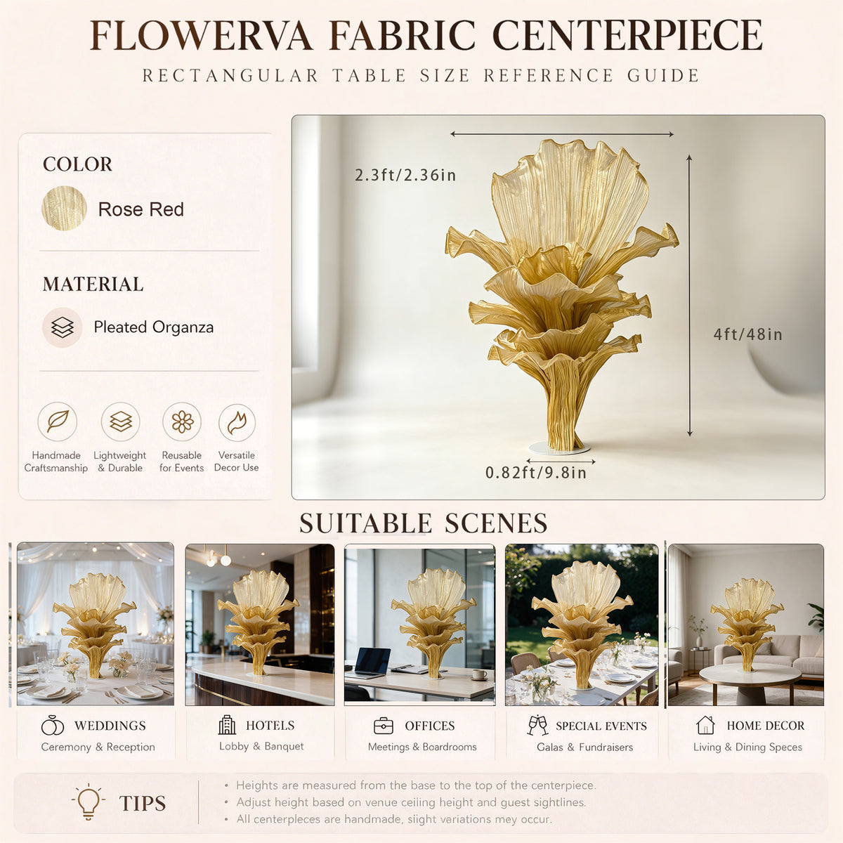 Flowerva Luxury Fabric Floral Centerpieces Handcrafted Wedding & Event Decor