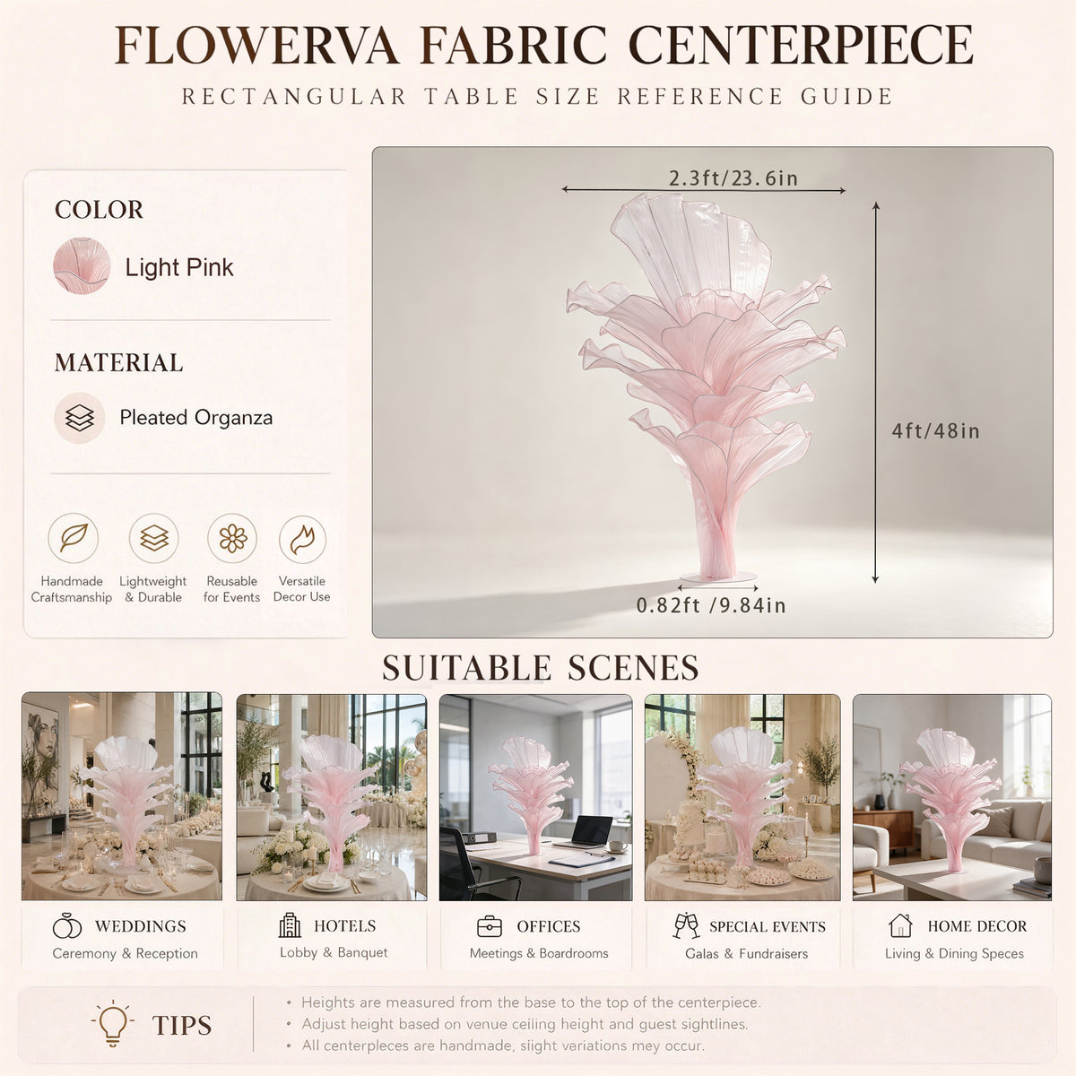 Flowerva Luxury Fabric Floral Centerpieces Handcrafted Wedding & Event Decor