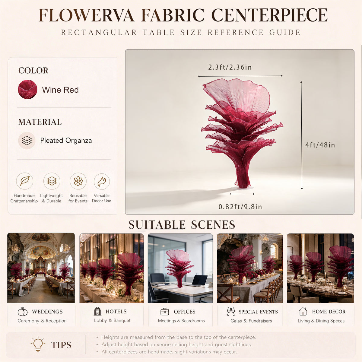 Flowerva Luxury Fabric Floral Centerpieces Handcrafted Wedding & Event Decor