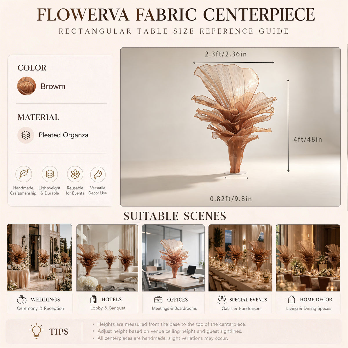 Flowerva Table Flower Wedding Decoration Brown
