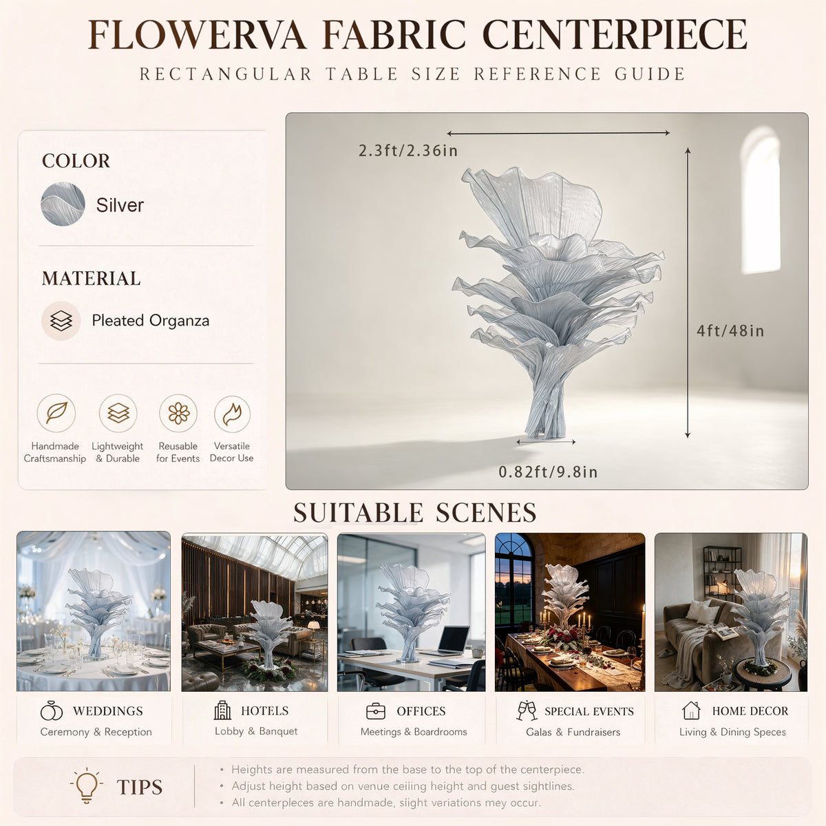 Flowerva "Glacier Flower" Luxury Wedding Decor Silver