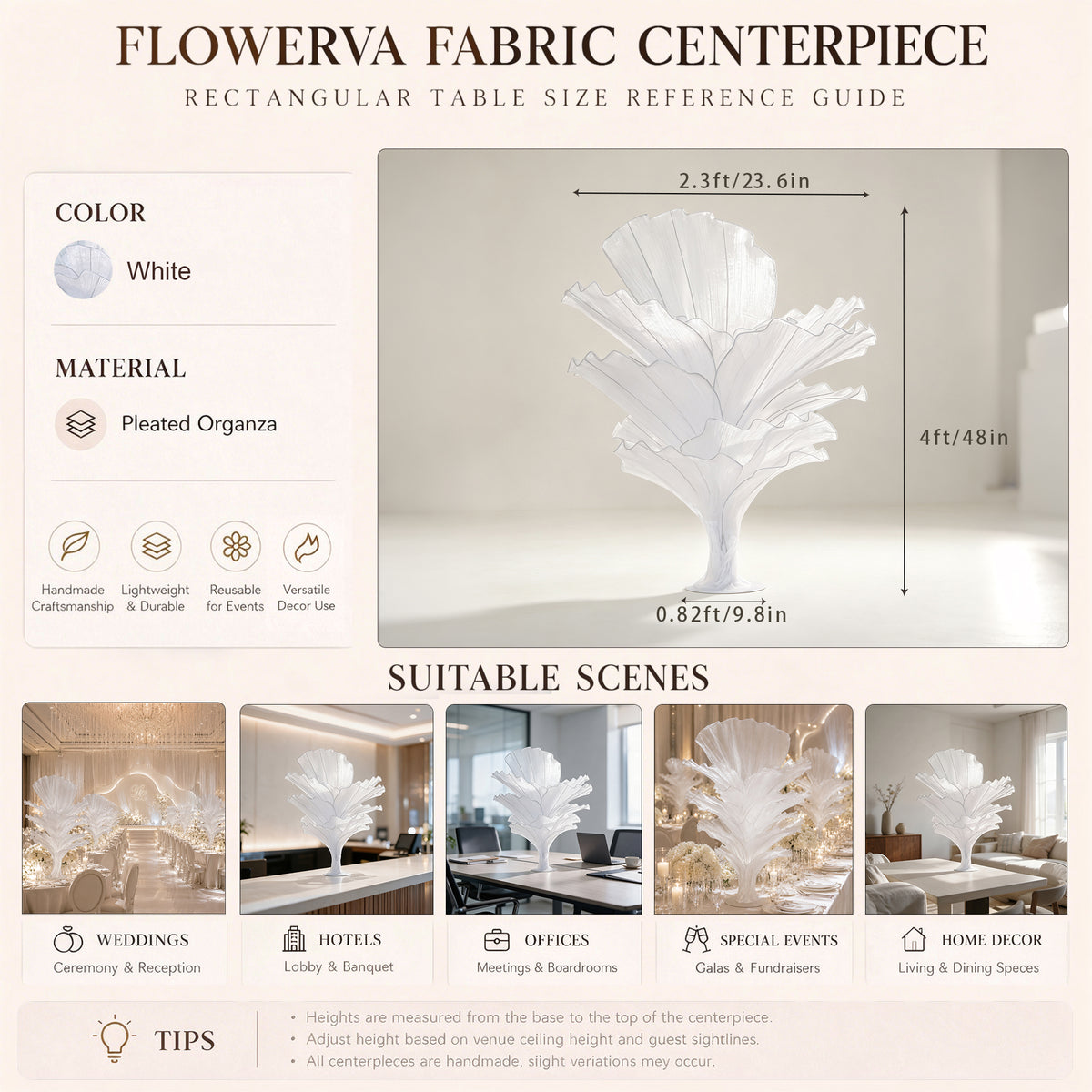 Flowerva Luxury Fabric Floral Centerpieces Handcrafted Wedding & Event Decor