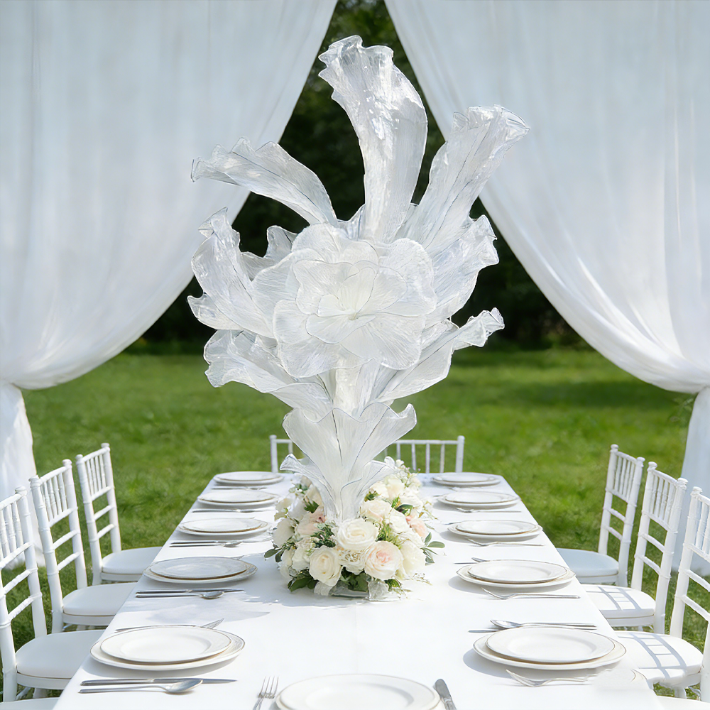 Flowerva White Serenity Floral Heart Sheer Texture Table Flower