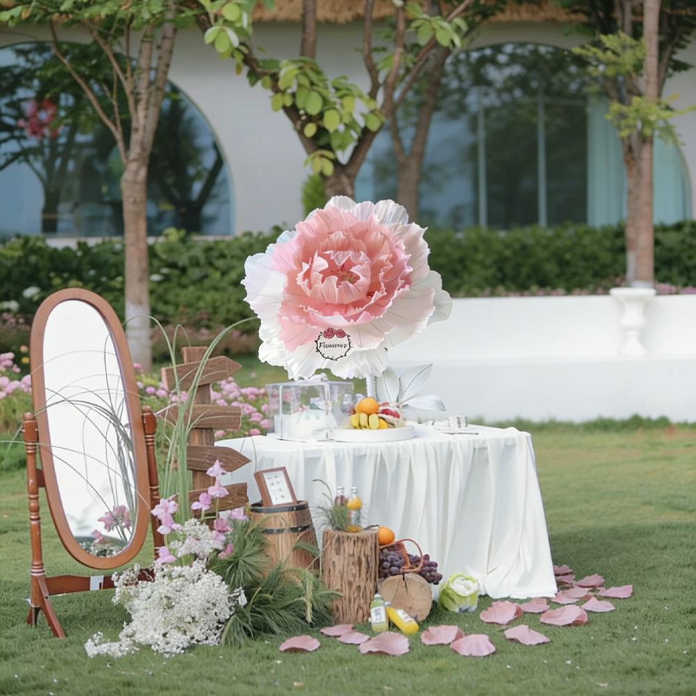 Flowerva Handmade DIY Large Pink And White Peony Flowers Wedding&Party&Mall Decoration Props