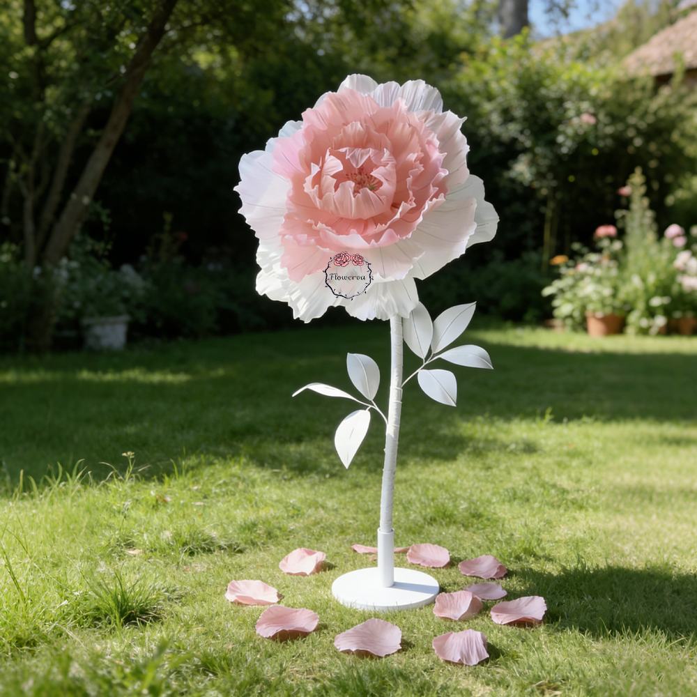 Flowerva Handmade DIY Large Pink And White Peony Flowers Wedding&Party&Mall Decoration Props