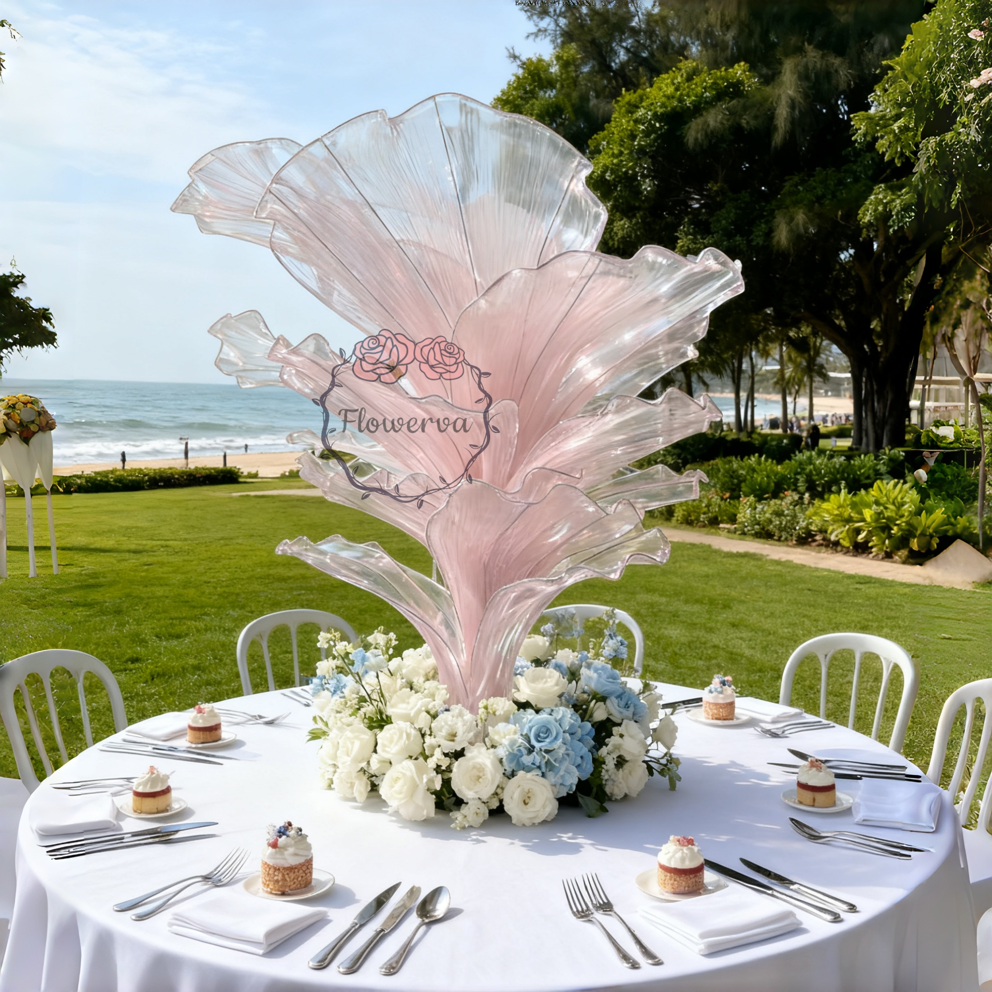 Flowerva Light Pink Table Flower Wedding Decoration (With Base)
