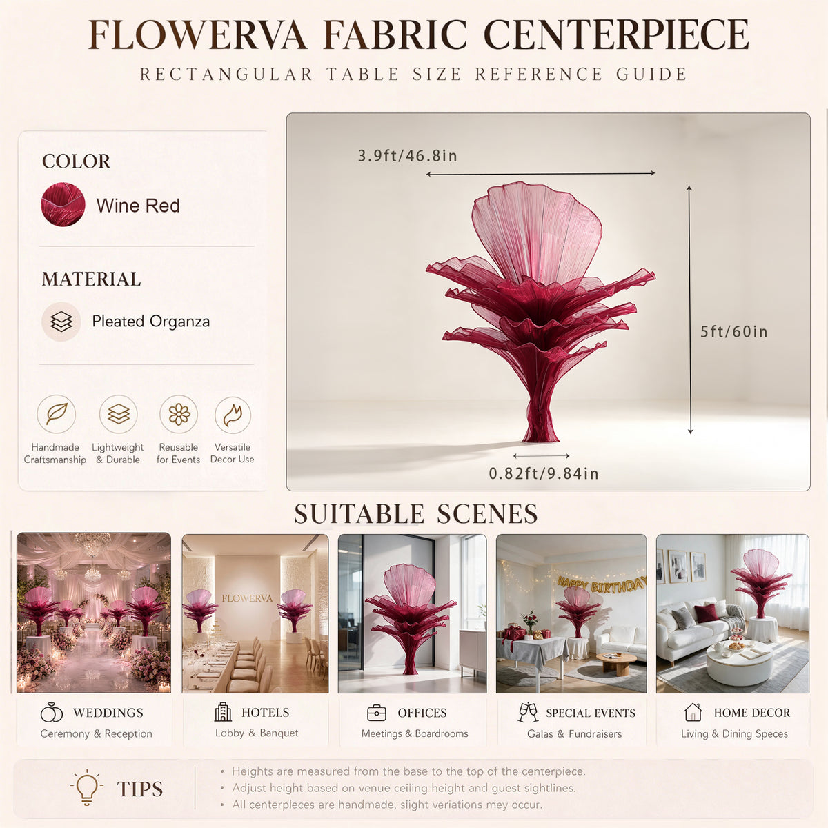 Flowerva Luxury Fabric Floral Centerpieces Handcrafted Wedding & Event Decor