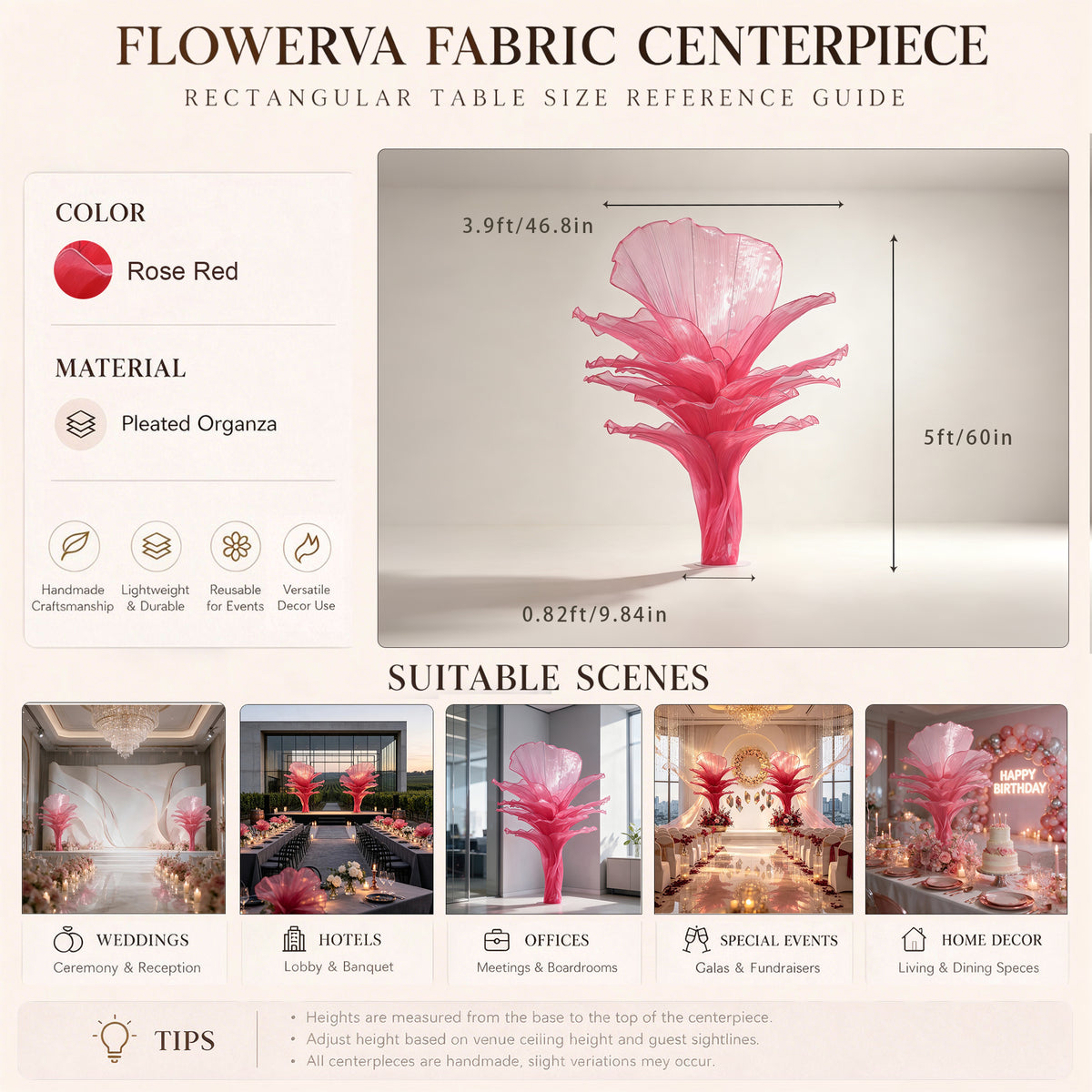 Flowerva Rose Red Table Flower Wedding Decoration (With Base)