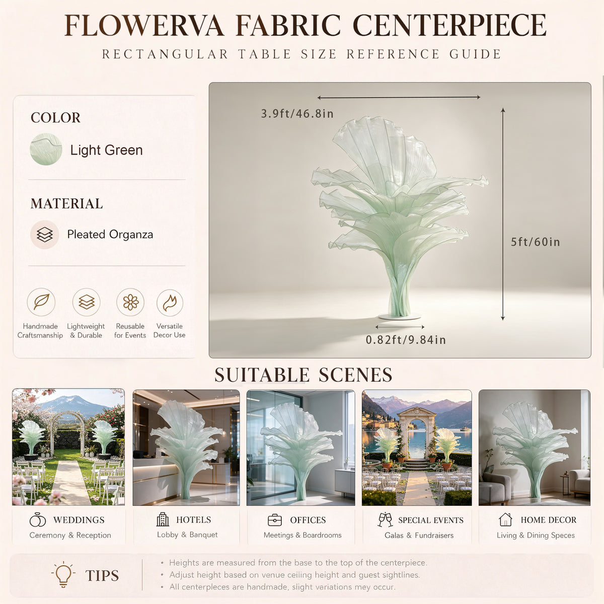 Flowerva Luxury Fabric Floral Centerpieces Handcrafted Wedding & Event Decor