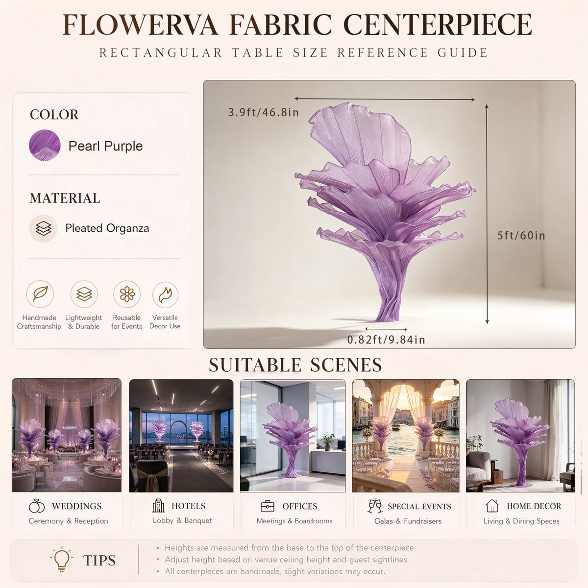 Flowerva Luxury Fabric Floral Centerpieces Handcrafted Wedding & Event Decor