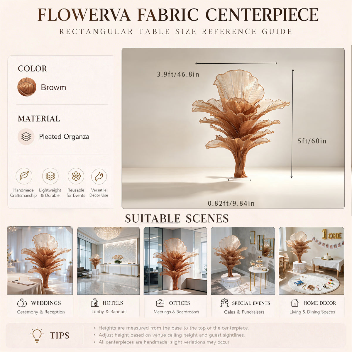 Flowerva Table Flower Wedding Decoration Brown 150cm