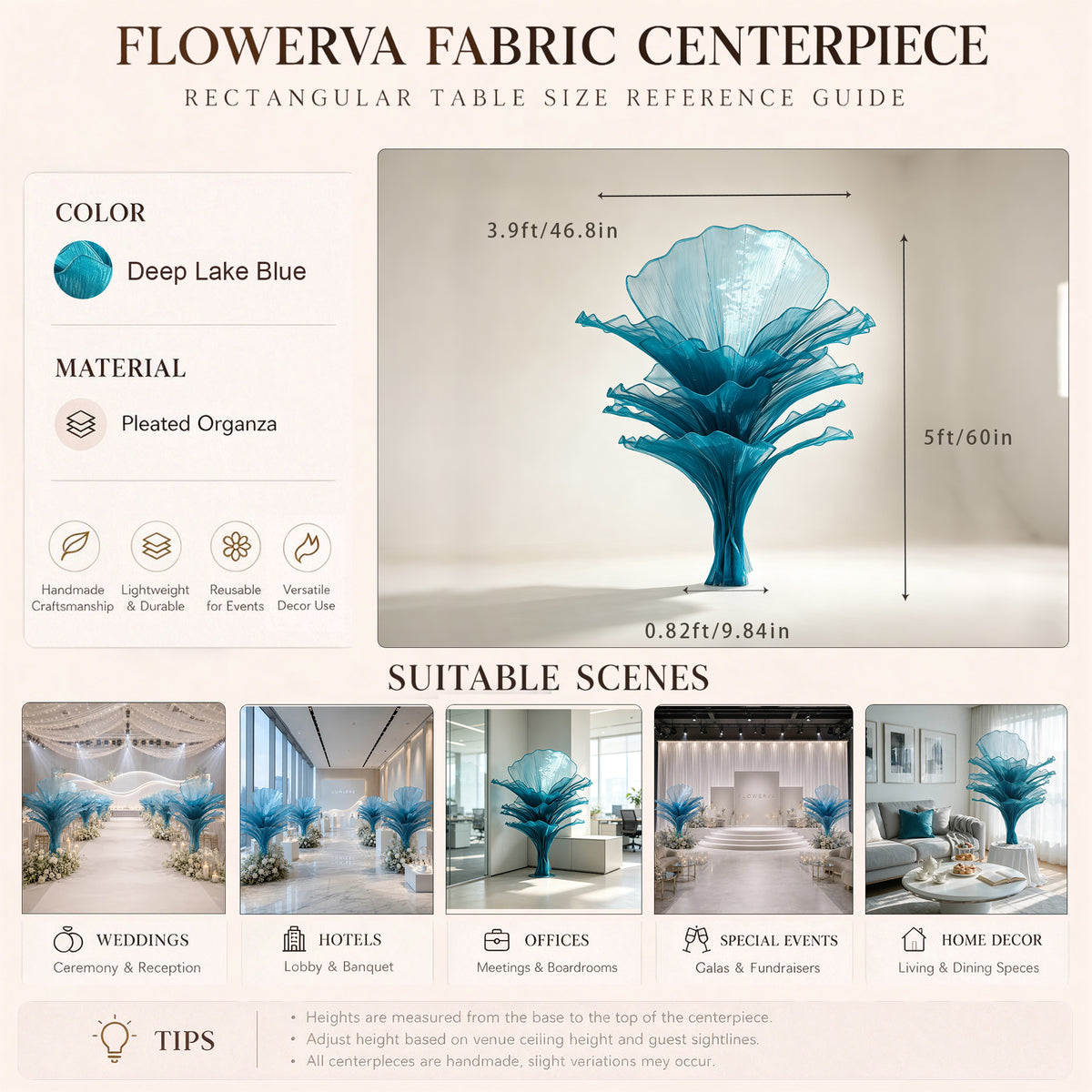 Flowerva Luxury Fabric Floral Centerpieces Handcrafted Wedding & Event Decor