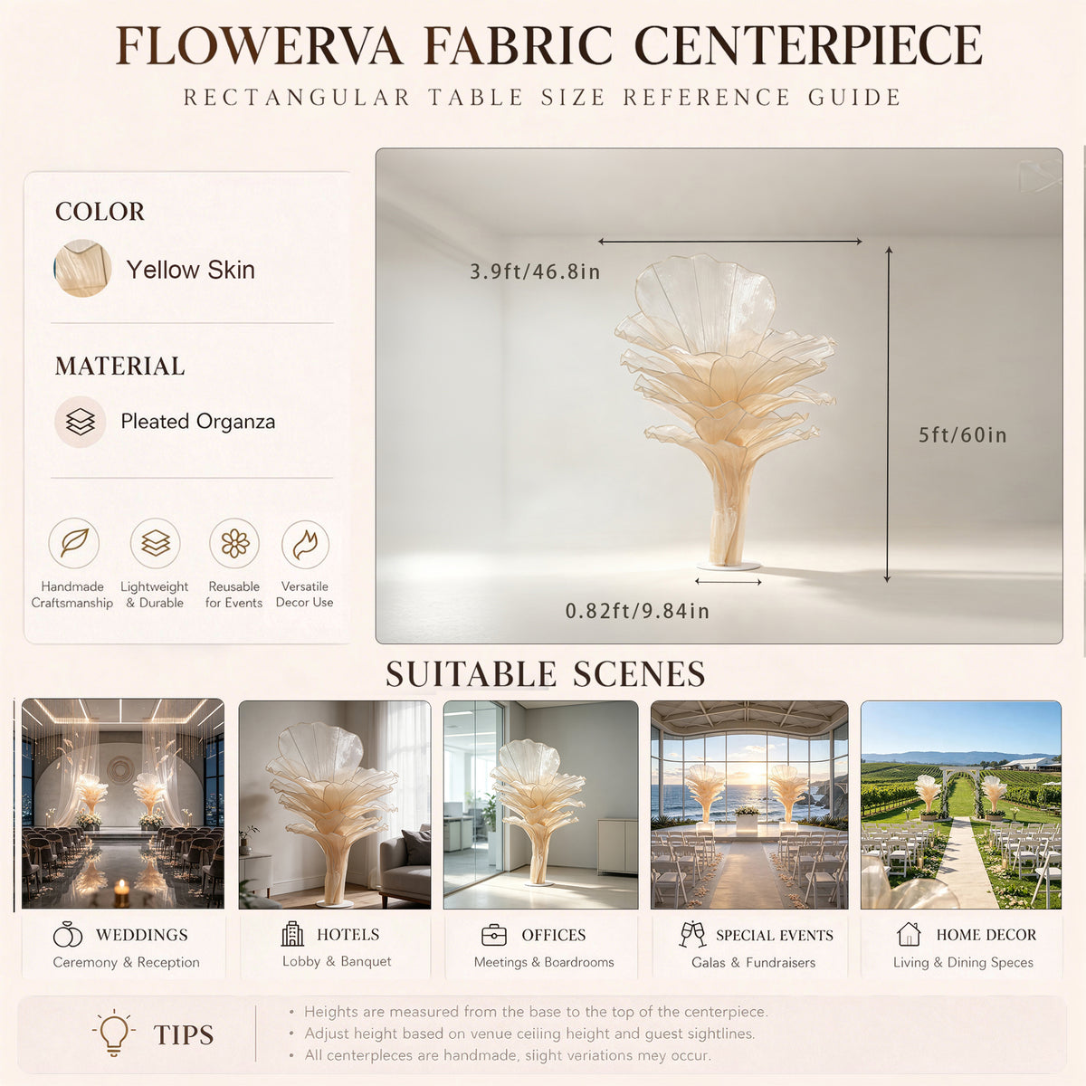 Flowerva Luxury Fabric Floral Centerpieces Handcrafted Wedding & Event Decor