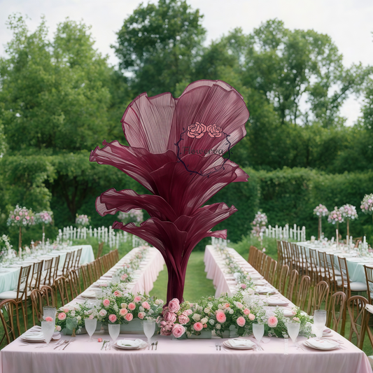 Flowerva Wine red Table Flower Wedding Decoration (With Base)