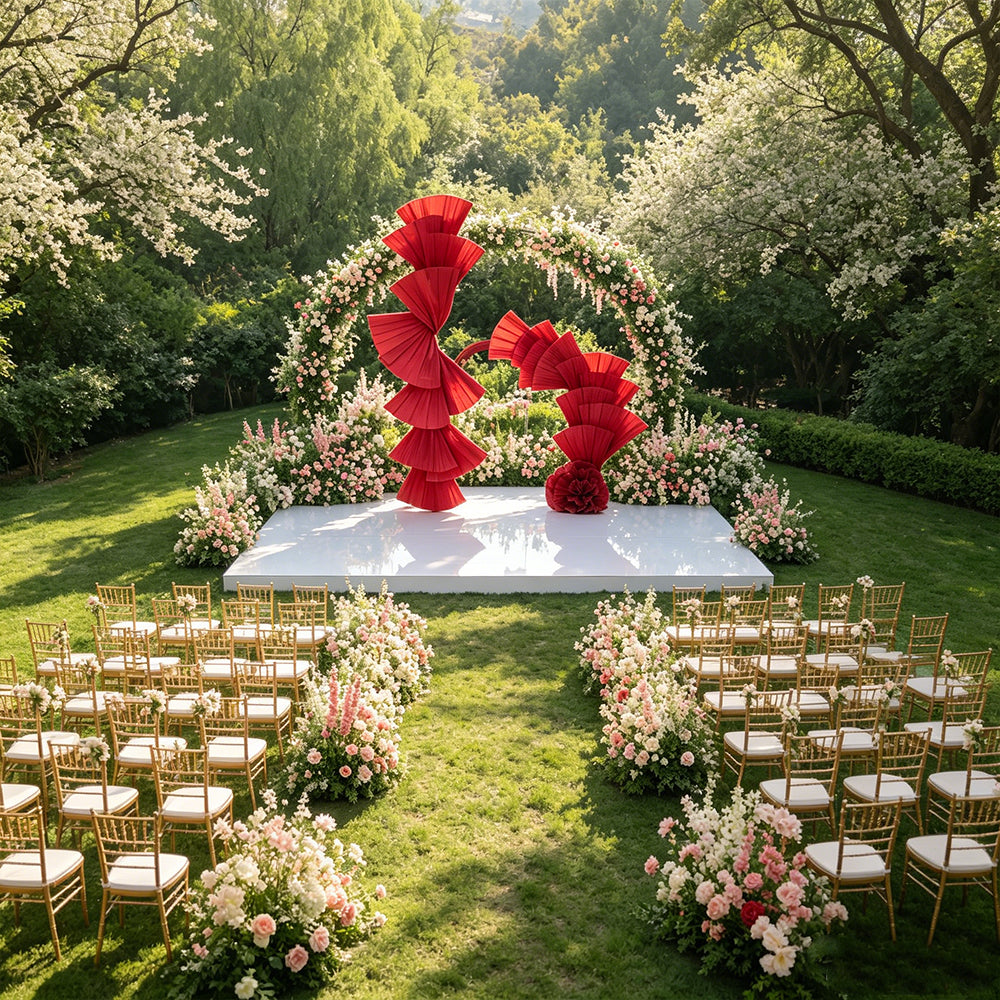 Flowerva Wine Red Double-Sided Fan-Shaped Wedding Decor