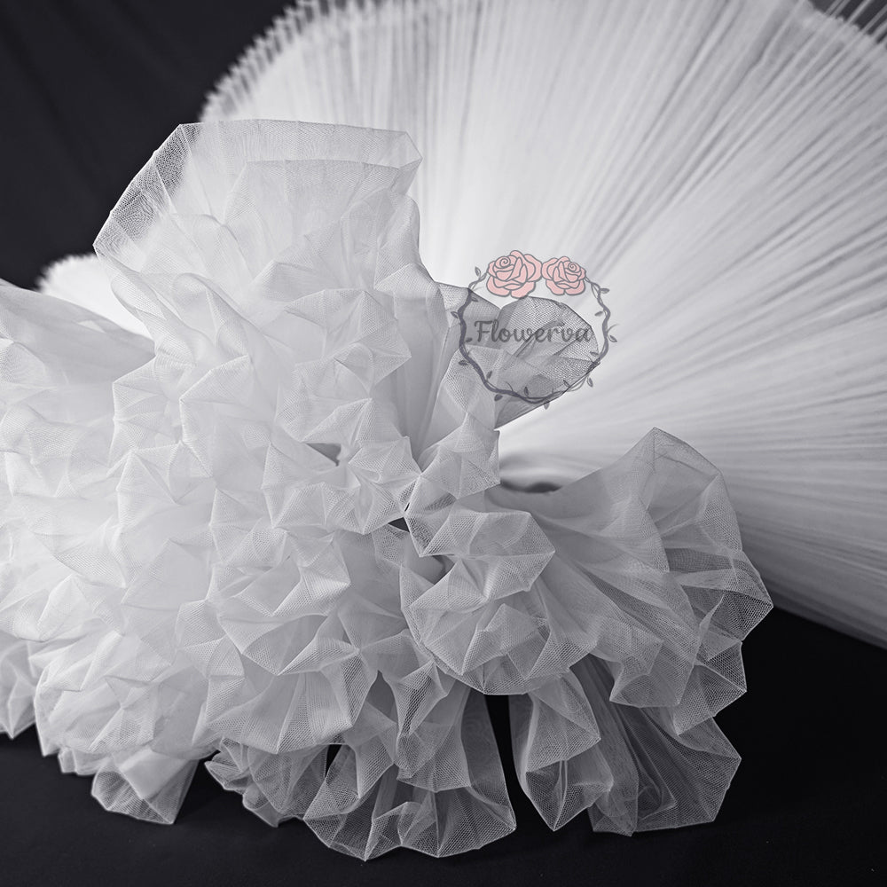 Pure White Organza Pleated Fabric Bouquet