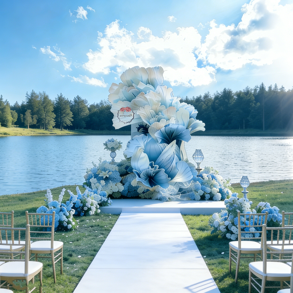 Flowerva dégradé blanc bleu chaud estampage tissu océan vague fleur conception