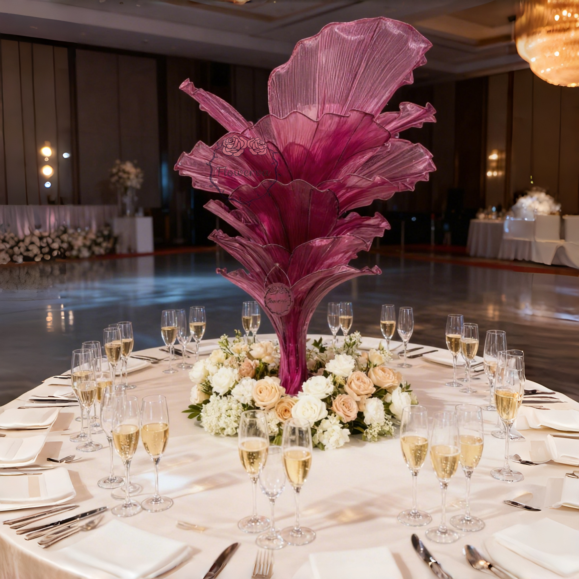 Flowerva Wine red Table Flower Wedding Decoration (With Base)