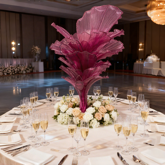 Flowerva Wine red Table Flower Wedding Decoration (With Base)