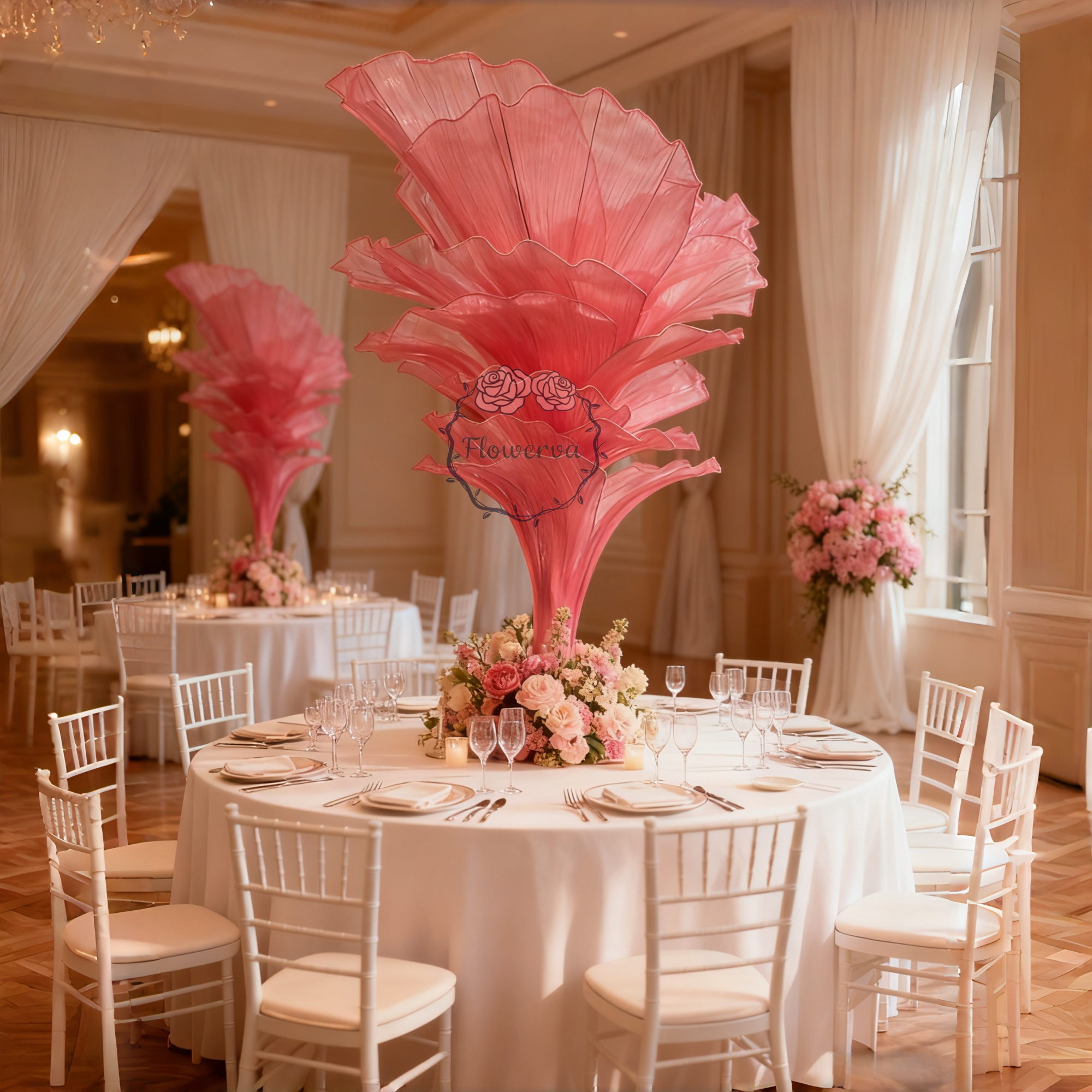 Flowerva Rose Red Table Flower Wedding Decoration (With Base)