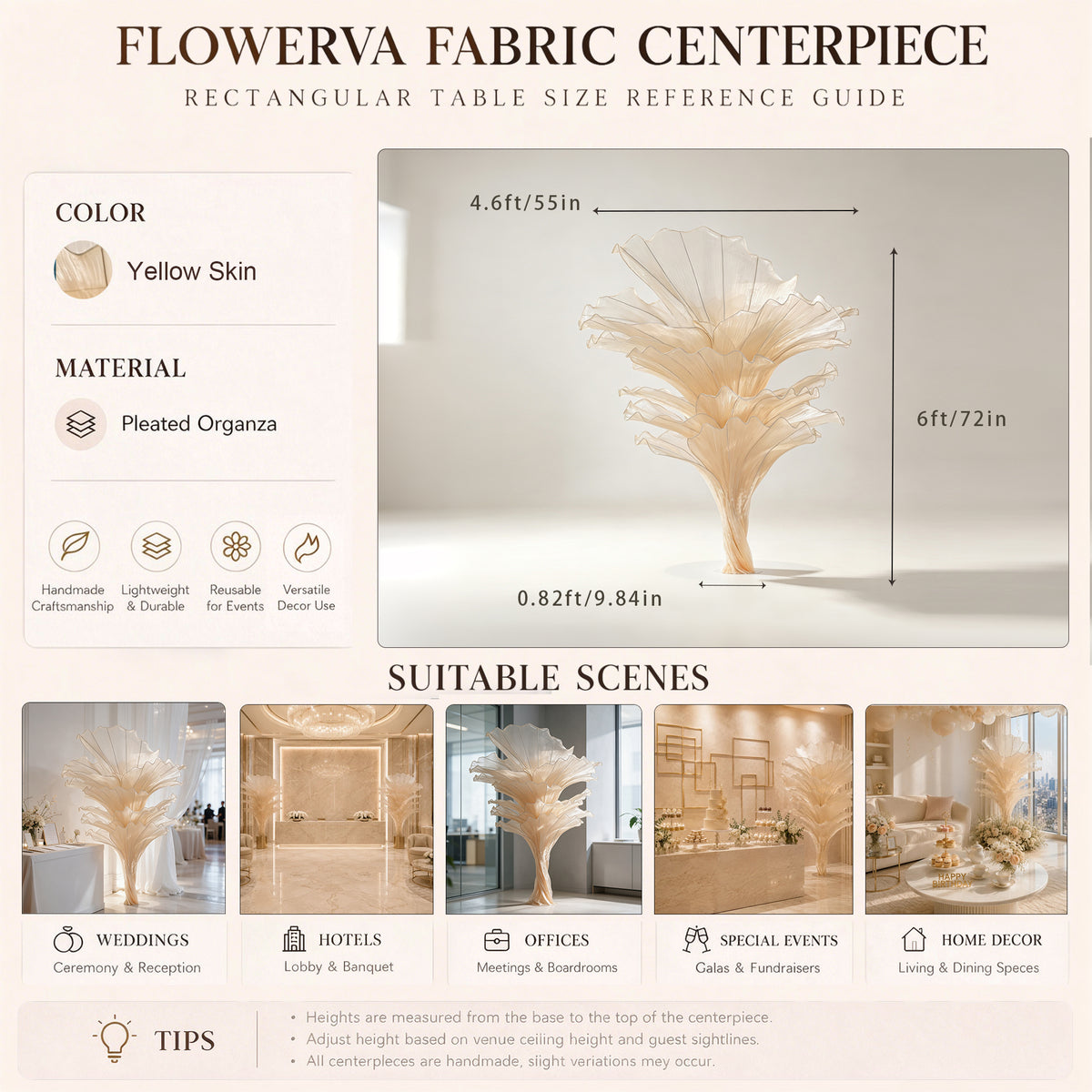 Flowerva Luxury Fabric Floral Centerpieces Handcrafted Wedding & Event Decor