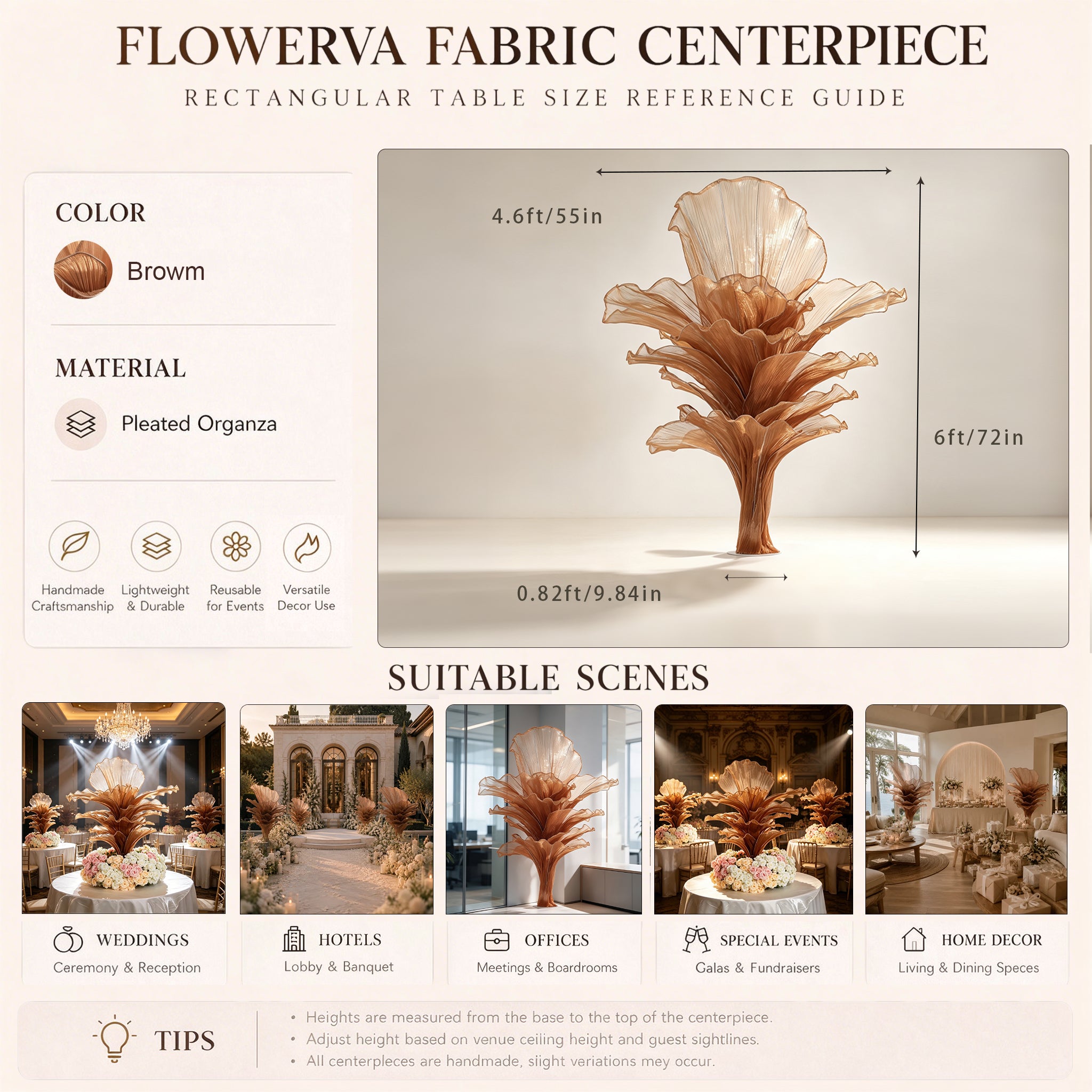 Flowerva Table Flower Wedding Decoration Brown