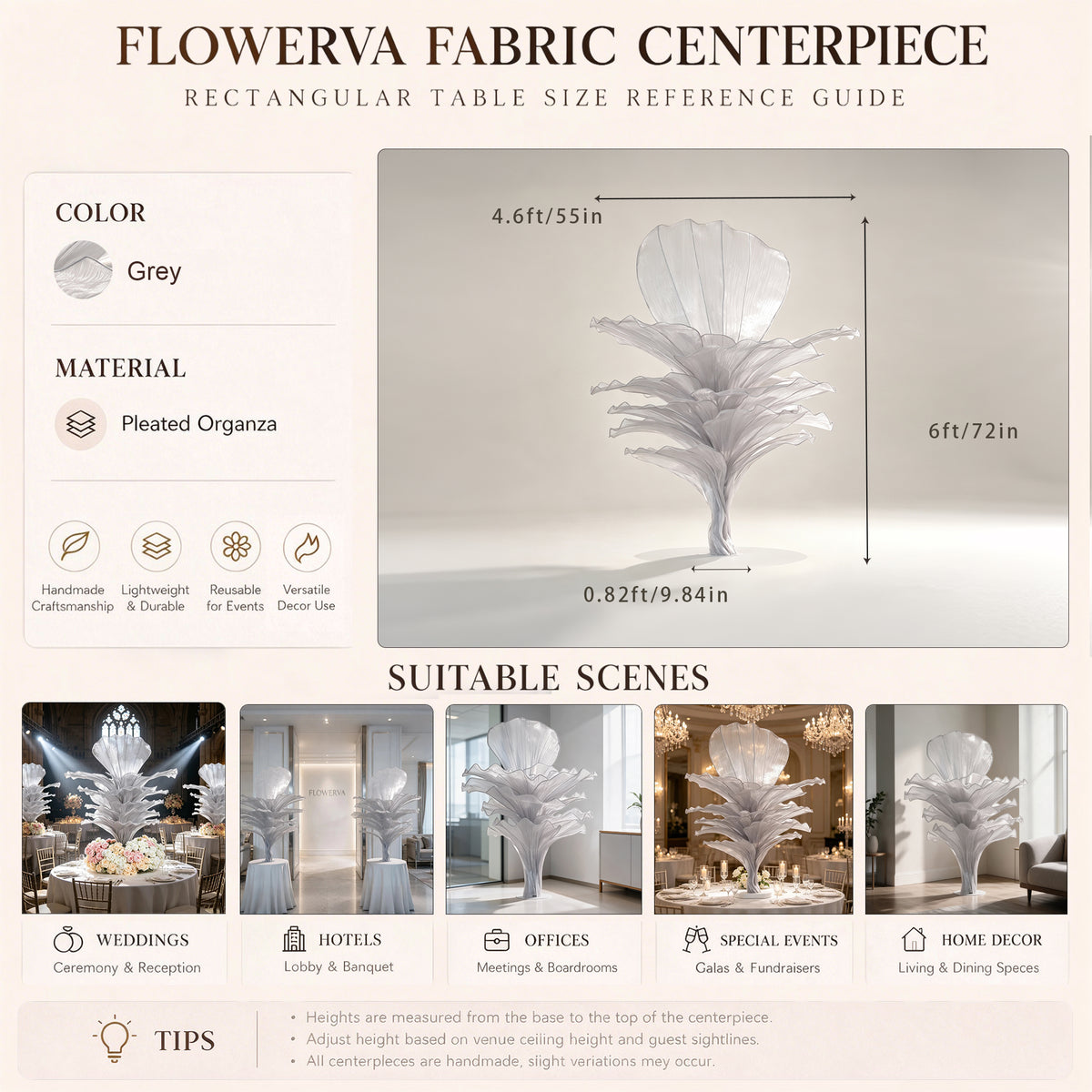 Flowerva Luxury Fabric Floral Centerpieces Handcrafted Wedding & Event Decor