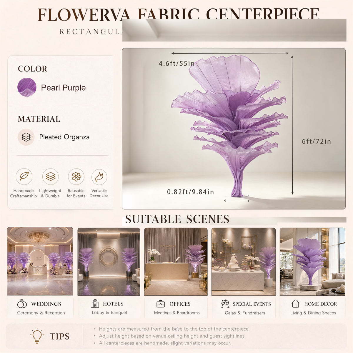 Flowerva Luxury Fabric Floral Centerpieces Handcrafted Wedding & Event Decor