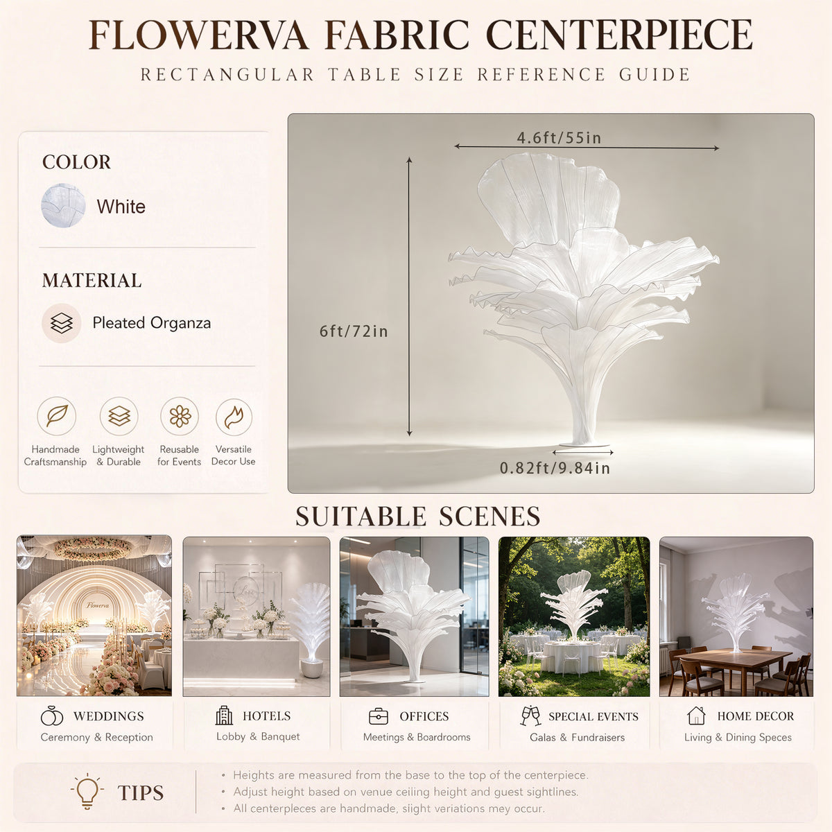 Flowerva Luxury Fabric Floral Centerpieces Handcrafted Wedding & Event Decor
