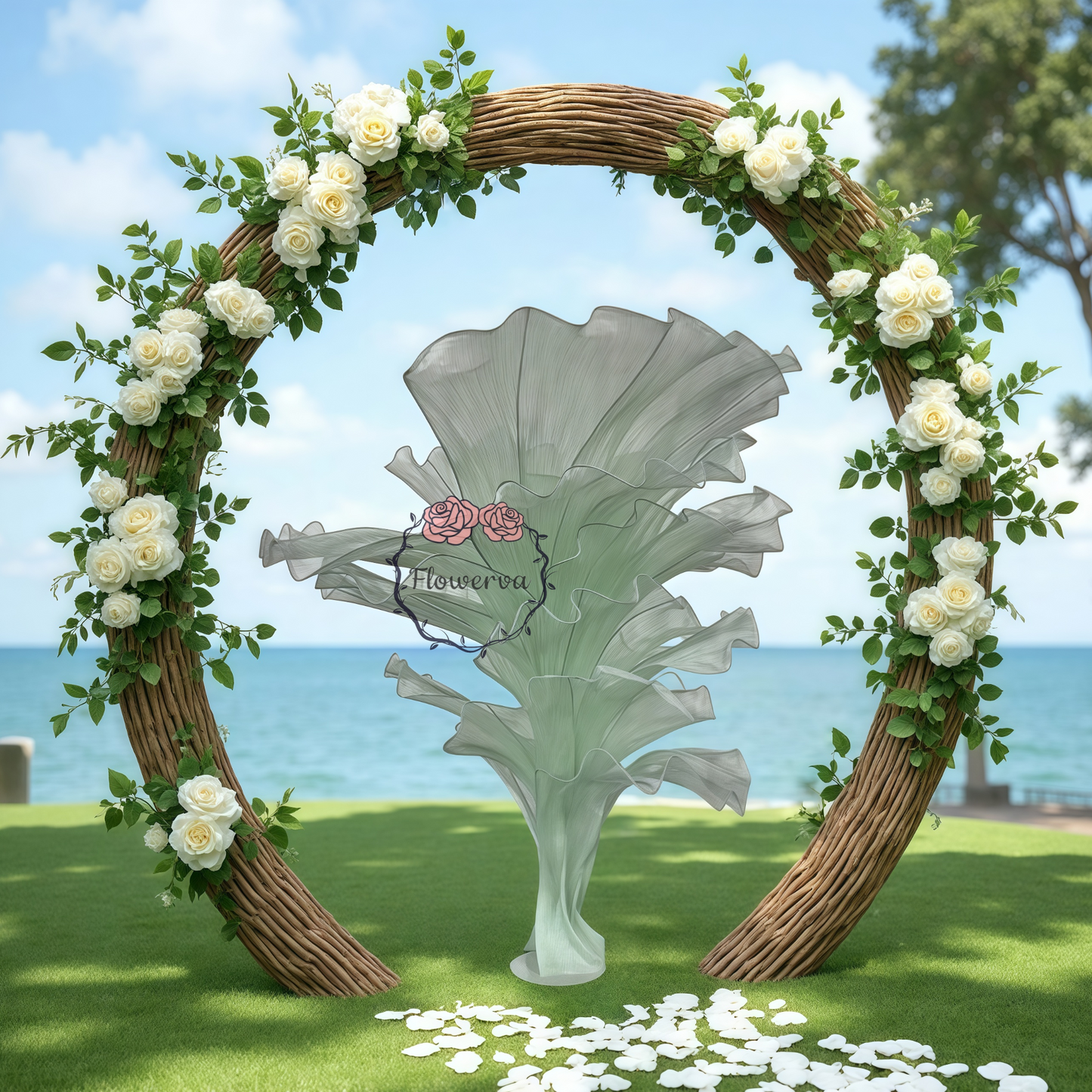 Flowerva Light Green Table Flower Wedding Decoration (With Base)