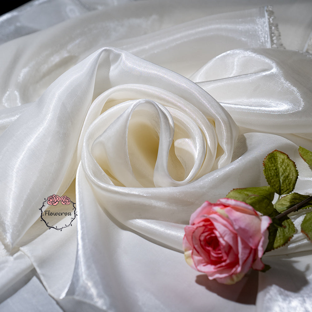 Flowerva Crystal Shining Organza Pearl-White Satin Fabric